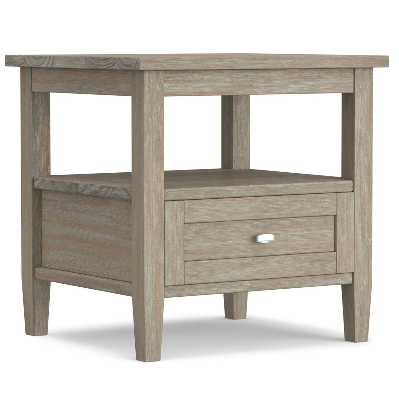 Warm Shaker End Table Solid Wood Storage Drawer Open Shelf Rustic Living Room